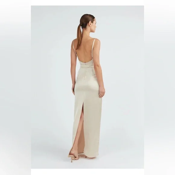 AMILA BEIGE SATIN BACKLESS MAXI DRESS